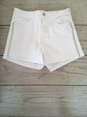 GUESS White Denim Rhinestone Side Stripe Mid Rise Jean Shorts Size 29